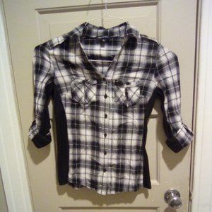 Women's Button Up Black & White Plaid Shirt By New Look